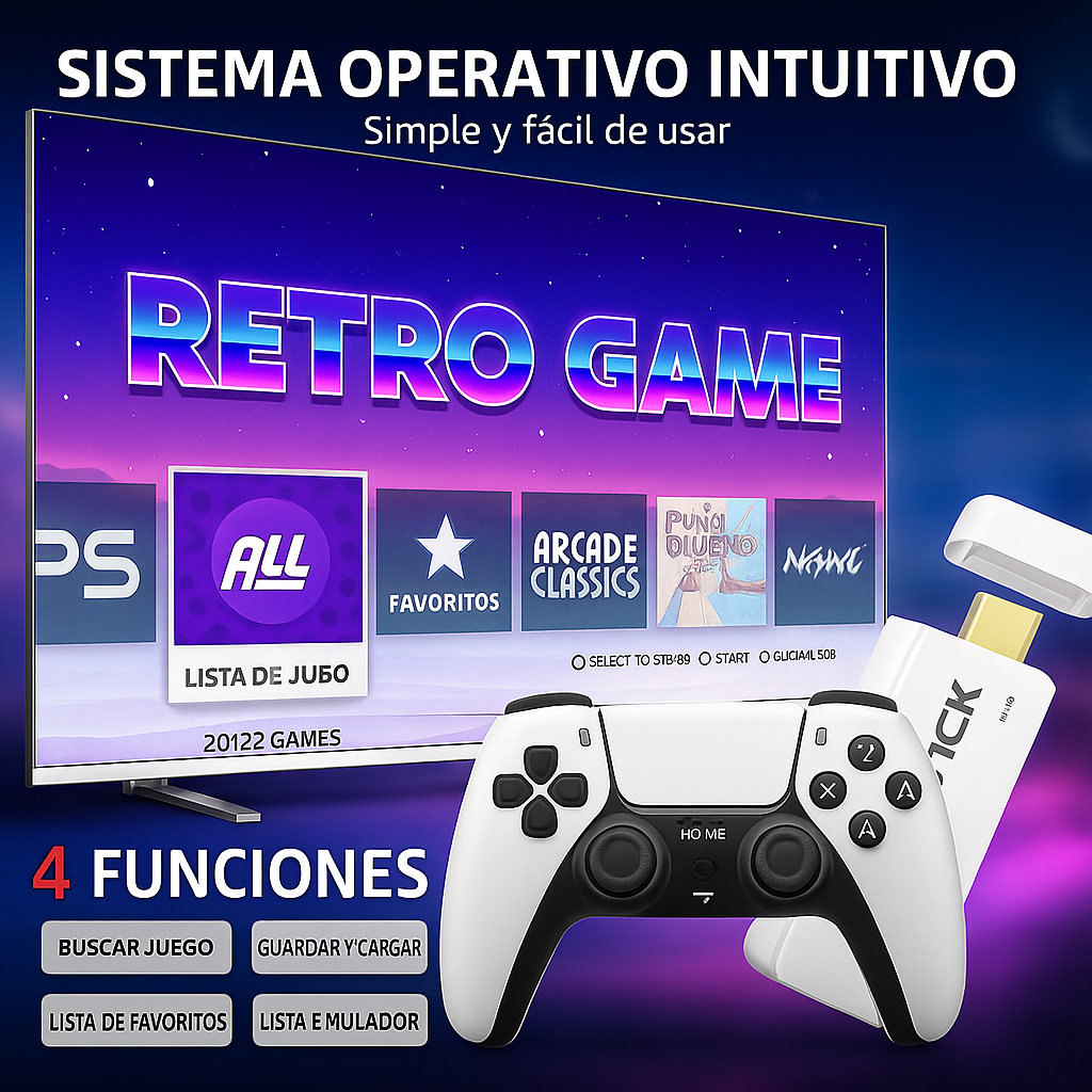 CONSOLA GAME STICK 4K PRO l +20.000 JUEGOS + 2 MANDOS DE REGALO